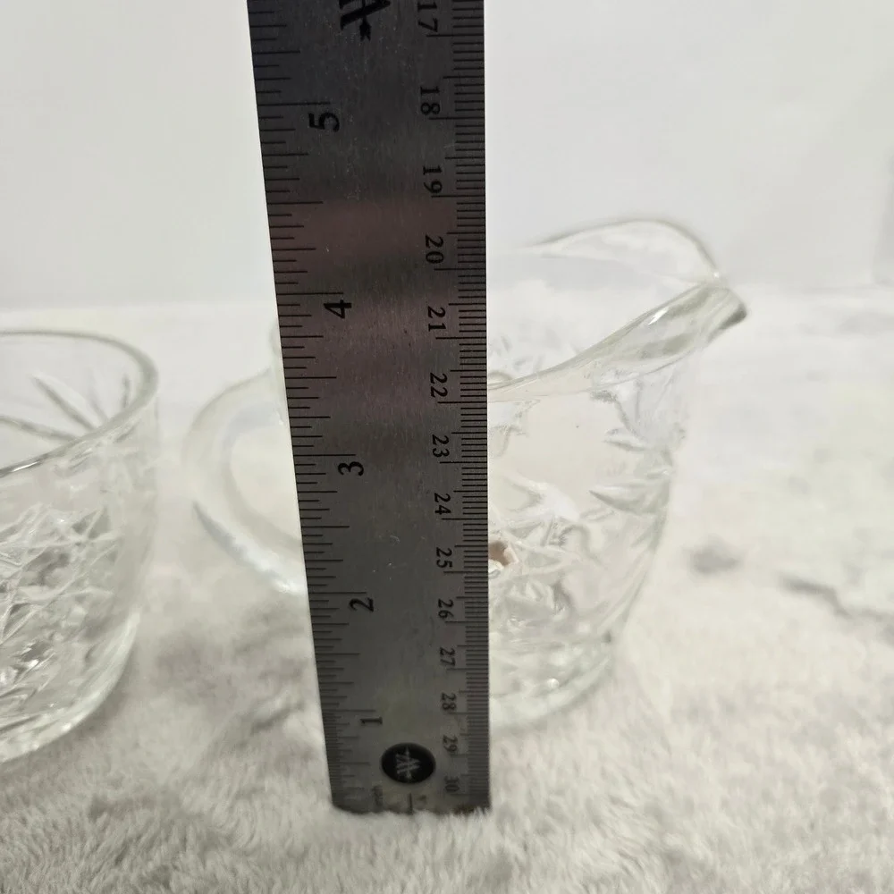 Vintage Clear Pressed Glass Creamer and Sugar Bowl Set Starburst Pattern
